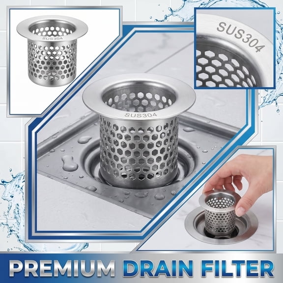304 Stainless Steel Floor Drain Filter Screen Mesh Bathroom Sink Strainer Anti-Clogging Sewer Hair Catcher for Toilet Shower Spring Cleaning Home Maintenance 1pcs, Silver