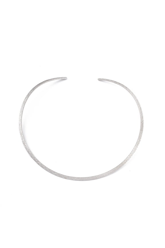 304 Stainless Steel Floral Textured Wire Necklace Making Rigid Necklaces Minimalist Choker Cuff Collar Stainless Steel color 0.36cm Inner Diameter: 5-1/2 inch(14cm)
