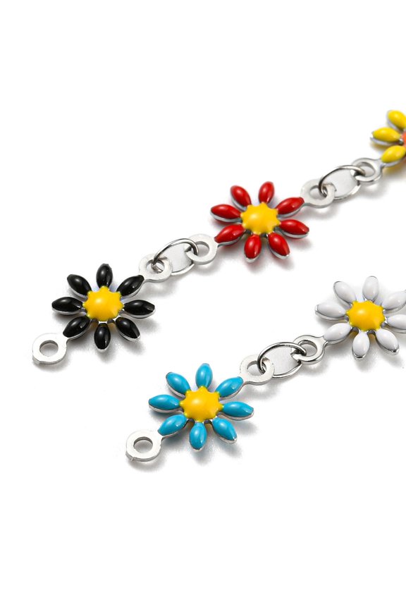 304 Stainless Steel Flower Link Chain with Enamel with Spool Unwelded Colorful 12.5~13x7~8x2mm 5m/roll