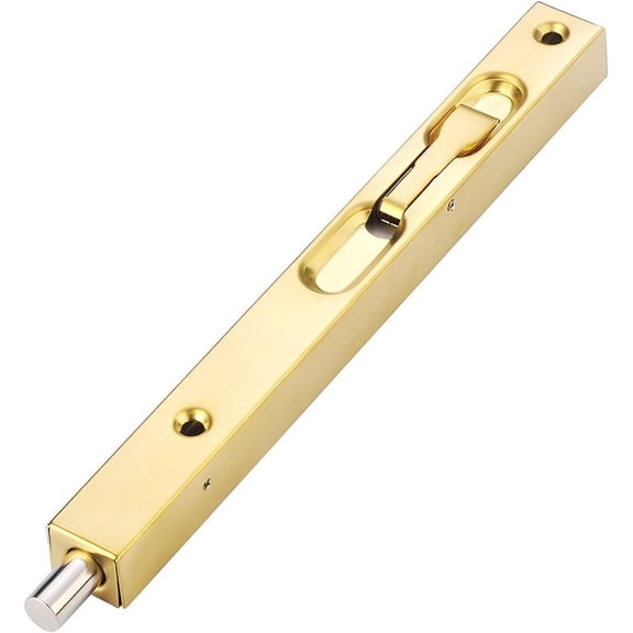304 Stainless Steel Flush Bolt Lock, Security Slide Bolt for Wooden French Doors, Lever Action with Strike, Screws, Green Bronze Finish(Brushedgold,8in/20cm)