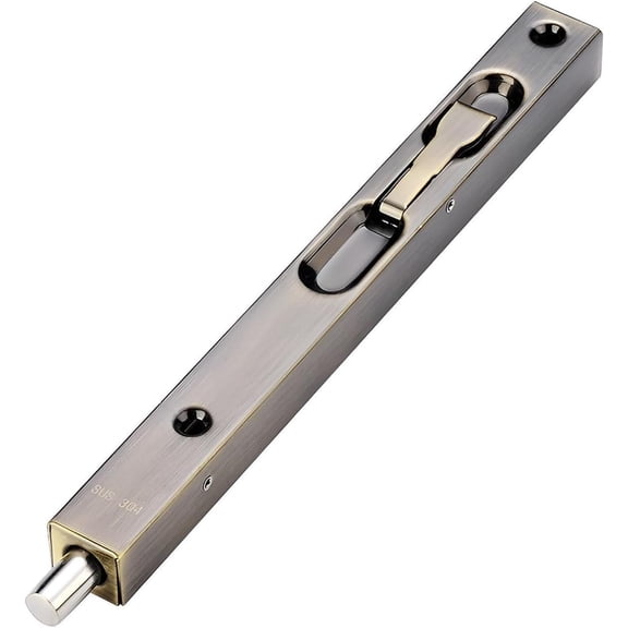 304 Stainless Steel Flush Bolt Lock, Security Slide Bolt for Wooden French Doors, Lever Action with Strike, Screws, Green Bronze Finish(Greenbronze,8in/20cm)