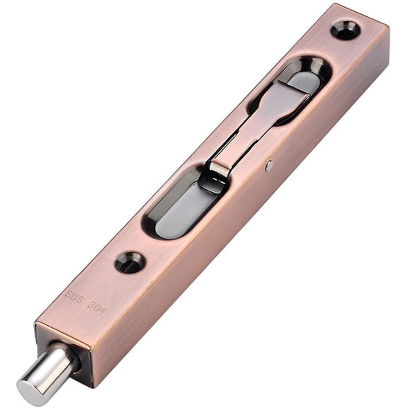 304 Stainless Steel Flush Bolt Lock, Security Slide Bolt for Wooden French Doors, Lever Action with Strike, Screws, Green Bronze Finish(Redbronze,6in/15cm)