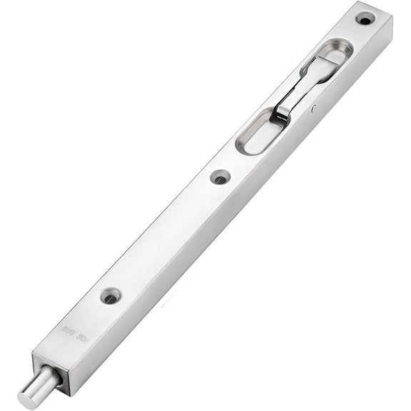 304 Stainless Steel Flush Bolt Lock, Security Slide Bolt for Wooden French Doors, Lever Action with Strike, Screws, Green Bronze Finish(Silver,12in/30cm)