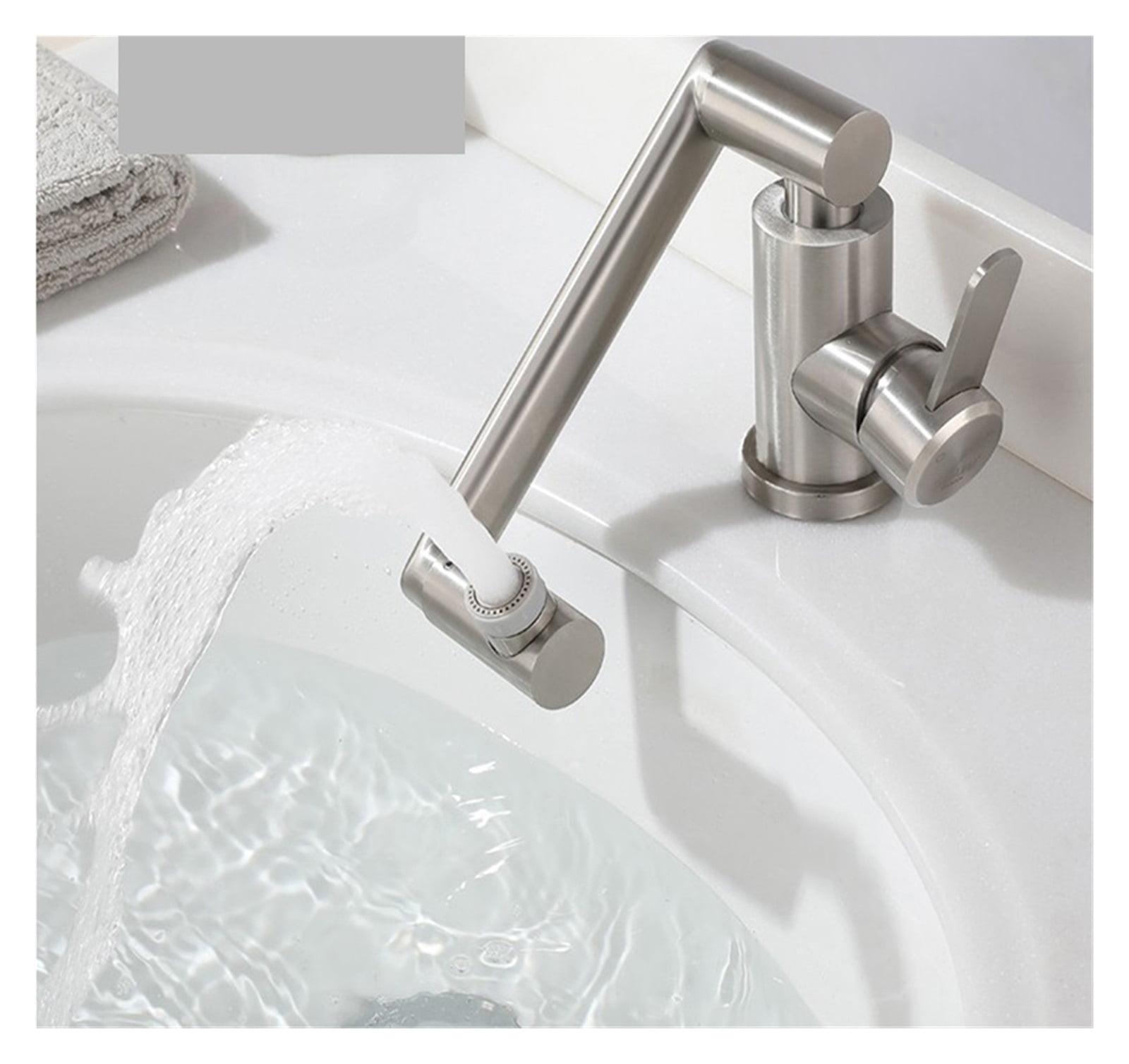 304 Stainless Steel Foldable Basin Mixer Tap 360 Degree Swivel Bathroom Faucets Kitchen Sink Washbasins Hot Cold Water Tapware ,Bar Laundry RV Farmhouse