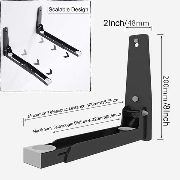 304 Stainless Steel Foldable Wall Mount Shelf Bracket Kit, 200X220mm Black Kitchen Storage Rack with Screws
