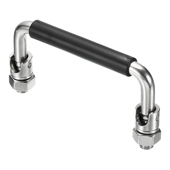 304 Stainless Steel Folding Pull Handle, 90 Degrees Toolbox Handle with Rubber Grip and Nut, Bright Polishing Cabinet Hardware for Equipment, Distribution Box (Hole Distance 4")