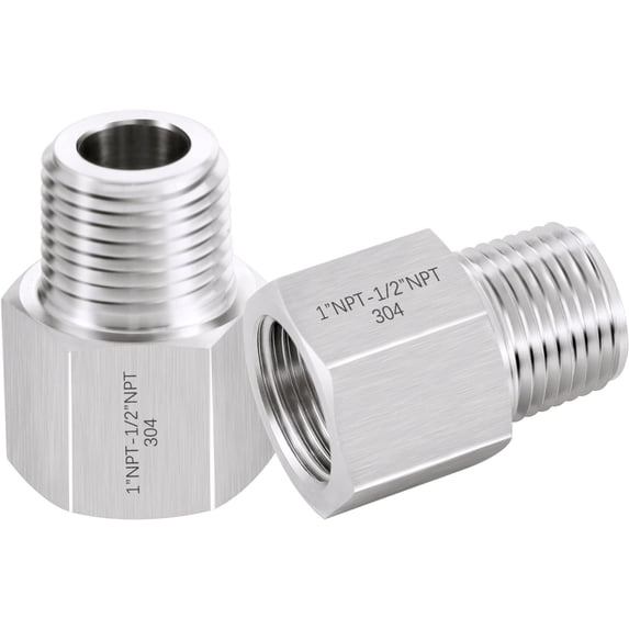 304 Stainless Steel Forged Hex Reducer, 1" NPT Female x 1/2" NPT Male, Stainless Steel Pipe Fitting 2 Pack