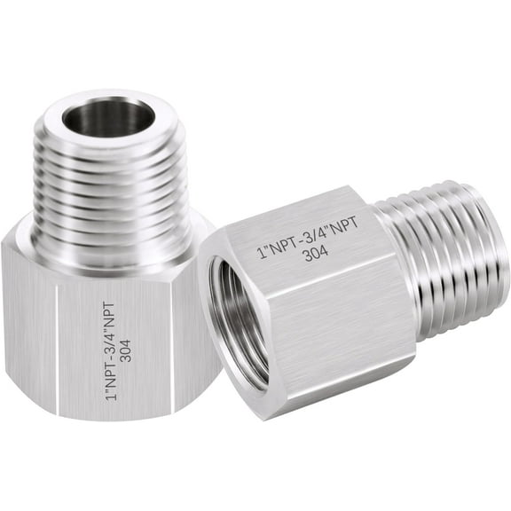304 Stainless Steel Forged Hex Reducer Adapter, 1" NPT Female x 3/4" NPT Male, Stainless Steel Pipe Fitting 2 Pack