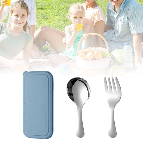 304 Stainless Steel Fork And Spoon Set Outdoor Picnic Camping Travel Portable Tableware Set Dining Table Set round Small round Table Mats Washable Teal Small round Table Mat Place Mates for Tables