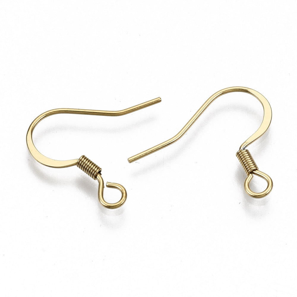 304 Stainless Steel French Earring Hooks Flat Earring Hooks Ear Wire with Horizontal Loop Cadmium Free & Nickel Free & Lead Free Golden 17~19x18.5mm Hole: 2mm 21 Gauge Pin: 0.7mm