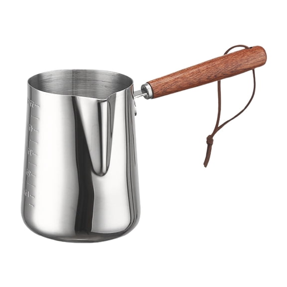 304 Stainless Steel Frother Pitcher, 3 Size Latte Art Milk Frothing Cup, Multi-Functional Stainless Steel Coffee Pitcher, Wooden Handle Frother Jug, Kitchen Milk Steaming Pitcher,7.28×3.54 in