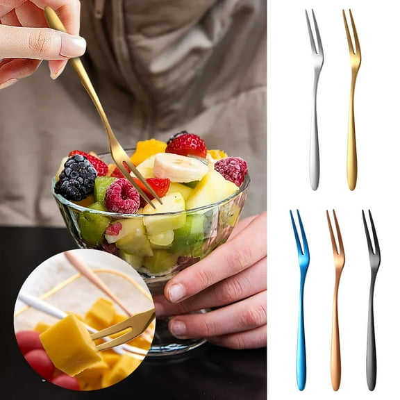 304 Stainless Steel Fruit and Dessert Fork | 2-Prong Cake Salad Pastry Server | Mirror Polished Finish | Lightweight Elegant Design | Food-Safe Surface | Single Piece | Various Colors