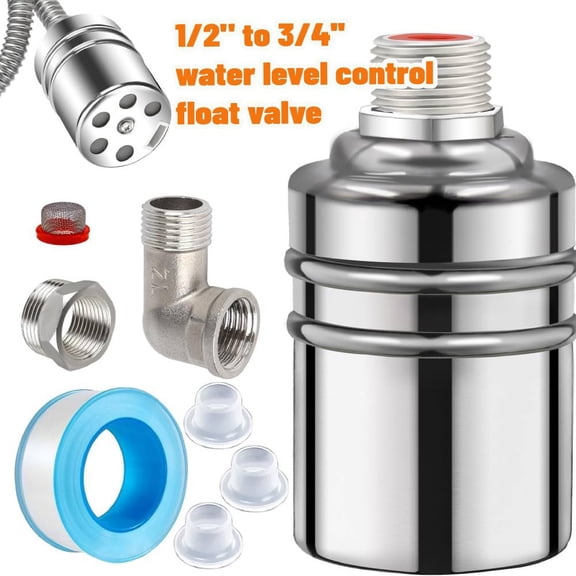 304 Stainless Steel Fully Automatic Water Level Control Float Valve, 1/2" to 3/4" Water Level Controller Float Valve for Water Tank, Pool, Tower, Distiller