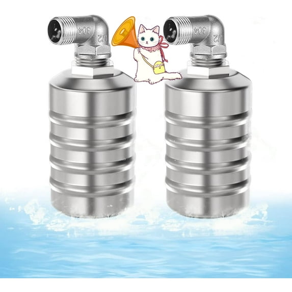 304 Stainless Steel Fully Automatic Water Level Control Float Valve, 2 Pack Auto Shut Off Ball Mini Float Valve, Mini Float Ball Valve Water Level Controller for Water Tank (1/2'', Side Water Intake)