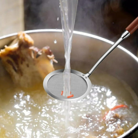 304 Stainless Steel Funnel Strainer with Wooden Handle - Fine Mesh Sieve for Dregs Fishing, Oil Straining, and Flour Sifting - Multipurpose Kitchen Mesh Spoon