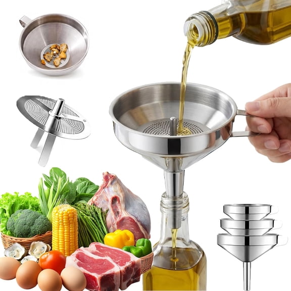 304 Stainless Steel Funnel with Filter Mesh – Food Grade Metal Funnel for Oil, Alcohol, Jam & Spice Filling, Kitchen Strainer
