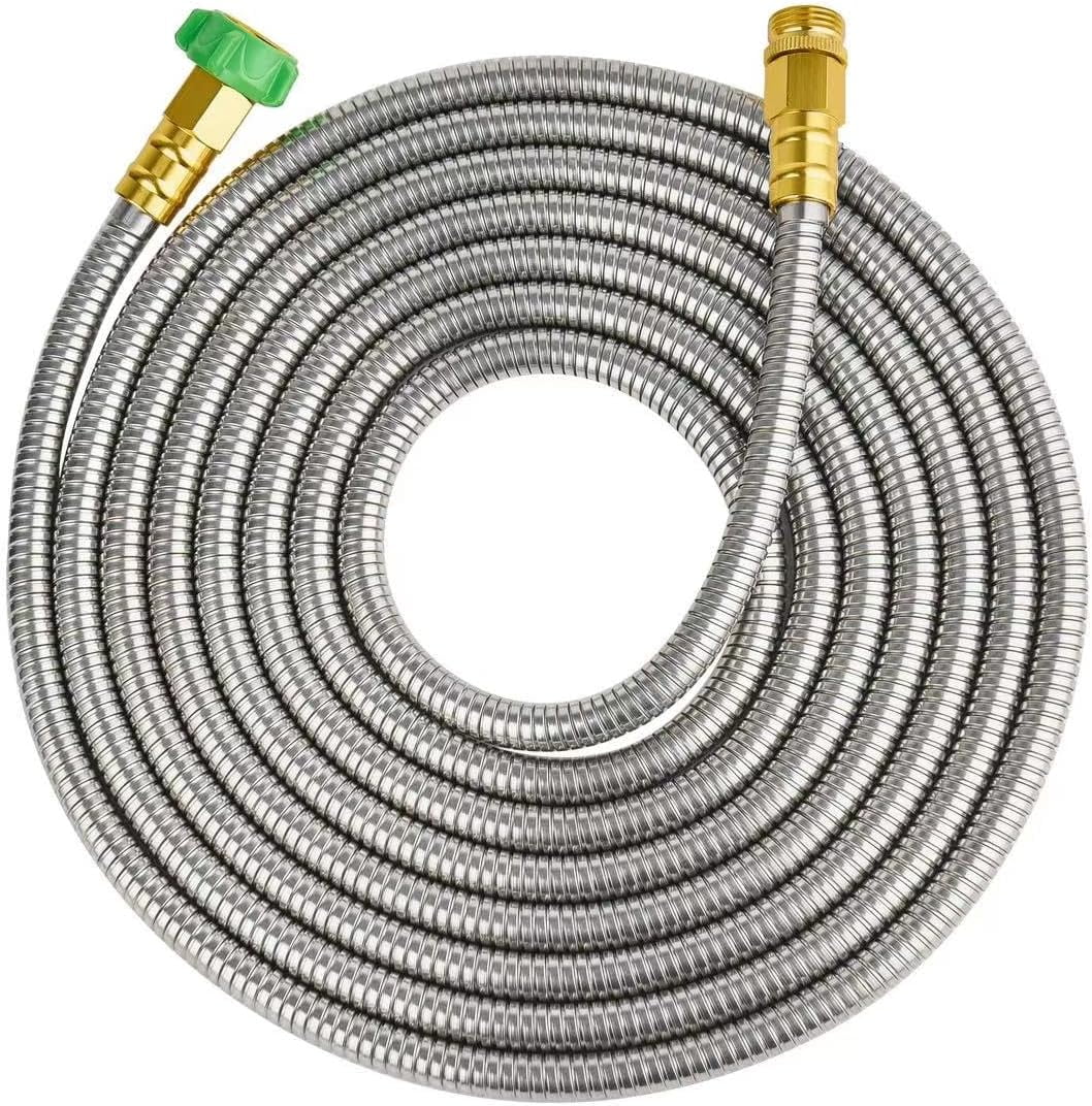 304 Stainless Steel Garden Hose 20 ft with Female to Male Metal Connector, Anti-Leakage, Flexible & Lightweight Kink Free Water Hose, Easy to Use & Store (20ft)