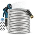 thumbnail image 1 of 304 Stainless Steel Garden Hose 50ft, Heavy Duty Metal Water Hose - Flexible, No Kink & Tangle Free, Puncture Proof with 10 Function Nozzle for RV, Yard, Outdoor, Lawn Care, 1 of 9