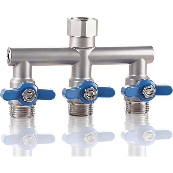 304 Stainless Steel Garden Hose Splitter 3 Way Heavy Duty, Full Flow T Valve Water Hose Splitter With 2.1" Extra Long Handle, Lead-free3/4" GHT Thread Connector For Outdoor Spigot Faucet