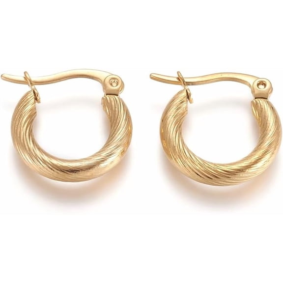 304 Stainless Steel Geometric Golden Twist Hoop Earrings For Women Hoop Earrings 9 Gauge Pin: 1x0.6mm Elegant and Durable Earrings for Sensitive Skin