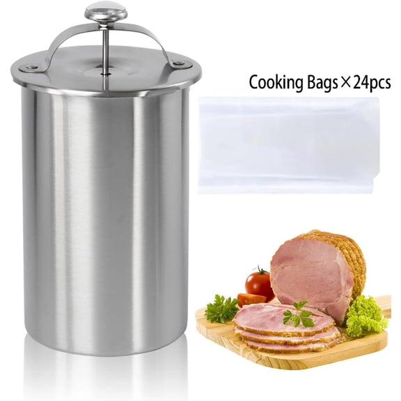 304 Stainless Steel Ham Maker Meat Press Cooker for Making Healthy Homemade Deli Meat with Thermometer And Cooking Bags - Kitchen Bacon Pressure Cookers Boiler Pot Pan Stove