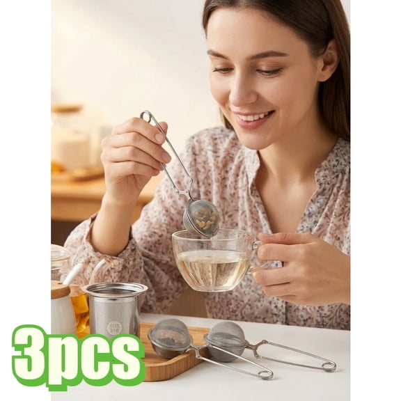 304 Stainless Steel Handle Tea Ball Tea Clip Tea Making Mesh Filter (3 Count)