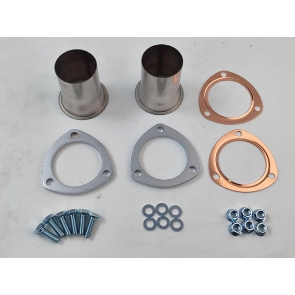 304 Stainless Steel Header Collector Reducer Kit, 3 Inch 3-Bolt Flange to 2.5 Inch (2 1/2 in) Outlet, 3.5 Inch (3 1/2 Inch) Length, Includes Copper Collector Gaskets, Pair