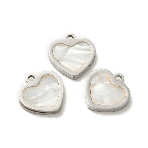 304 Stainless Steel Heart Charms with Shell Stainless Steel Color 11x11x2mm Hole: 1.4mm DIY