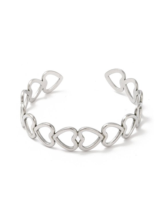 304 Stainless Steel Heart Open Cuff Bangle for Women Stainless Steel color Inner Diameter: 2-3/8 inch(6.05cm)