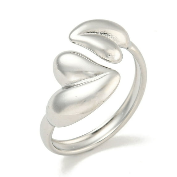 304 Stainless Steel Heart Open Cuff Ring for Women Stainless Steel color Inner Diameter: 16mm