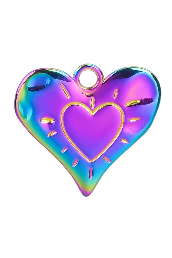 304 Stainless Steel Heart Pendants Rainbow color 24x25x2mm Hole: 3mm