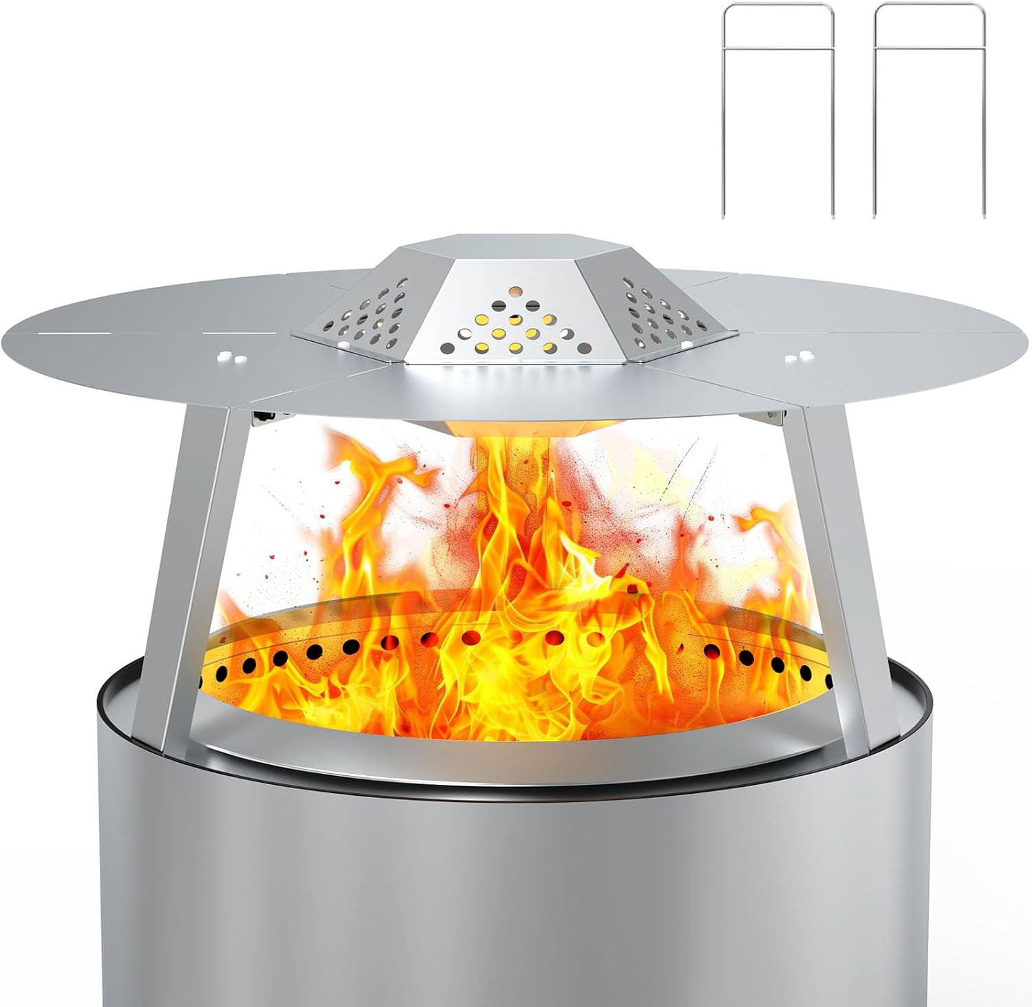 304 Stainless Steel Heat Deflector with Handle and 3 Legs for 19.5-Inch Fire Pits