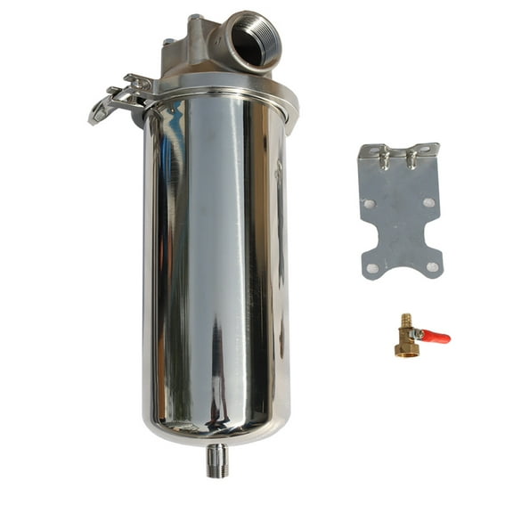 304 Stainless Steel Heavy-duty Filter Housing for 10"L cartridges 1.5" NPT With Drain Valve and Bracket