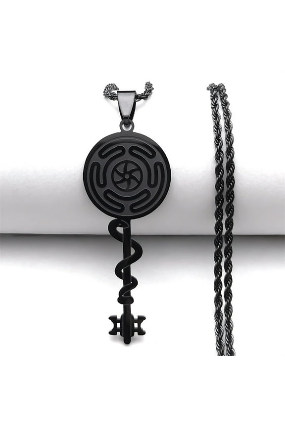 304 Stainless Steel Hecate's Wheel Key Pendant Necklaces for Women Black 19.69 inch(50cm) diy