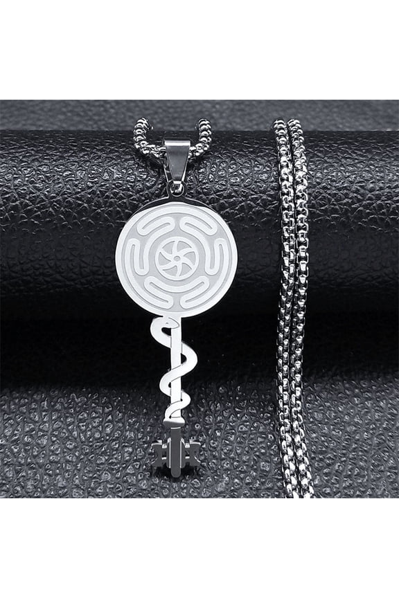 304 Stainless Steel Hecate's Wheel Key Pendant Necklaces for Women Stainless Steel color 19.69 inch(50cm)