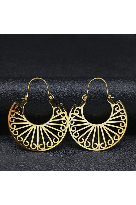 304 Stainless Steel Hollow Arch Hoop Earrings Bohemia Earrings Golden 48x40mm Diy