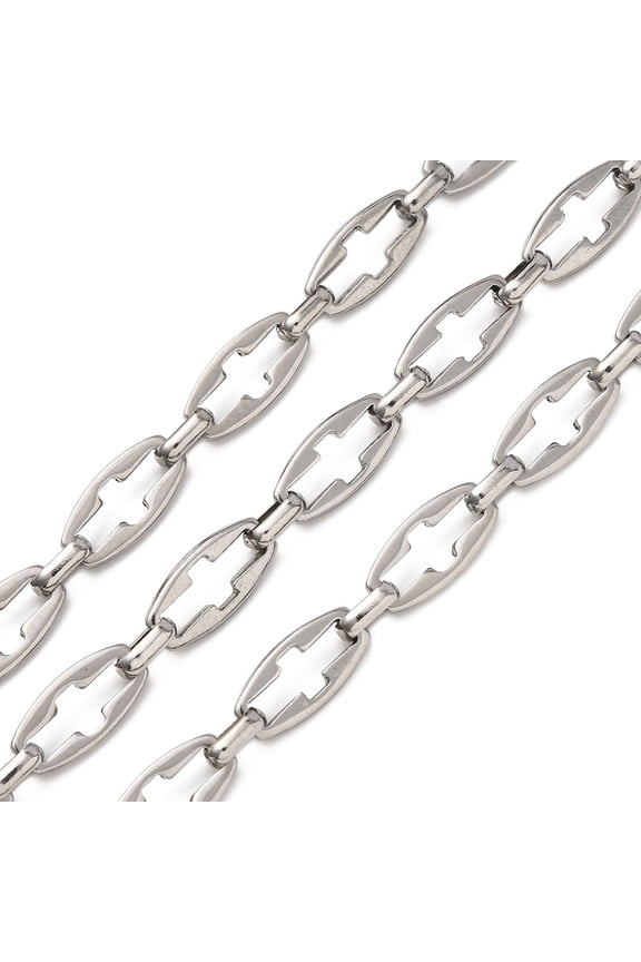 304 Stainless Steel Hollow Cross Link Chains Unwelded Stainless Steel color 13.5x6.5x1.4mm