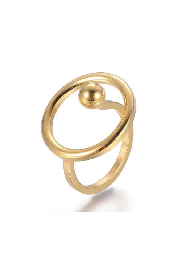 304 Stainless Steel Hollow Finger Rings Flat Round Round Gold Size 7 17Mm A7