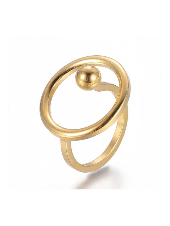 304 Stainless Steel Hollow Finger Ring Flat Round Gold 17mm Statement Polished Size 7 A7