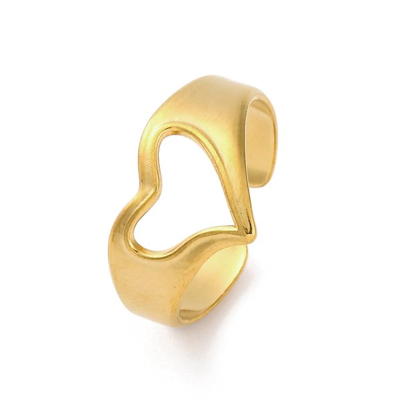 304 Stainless Steel Hollow Heart Open Cuff Rings for Women Real 18K golden Plated 12mm Adjustable