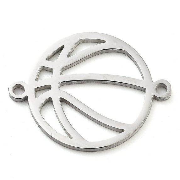 304 Stainless Steel Hollow Sport Ball Connector Charms Basketball Outline Links Stainless Steel Color 14x18.5x1mm Hole: 1.2mm