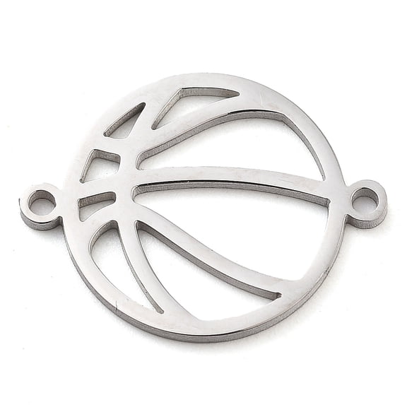 304 Stainless Steel Hollow Sport Ball Connector Charms Basketball Outline Links Stainless Steel Color 14x18.5x1mm Hole: 1.2mm