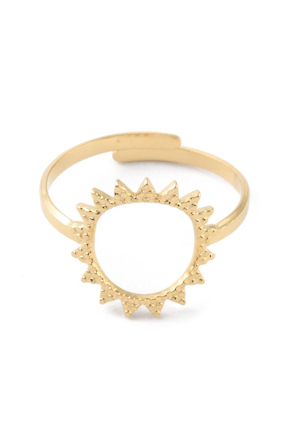 304 Stainless Steel Hollow Sun Adjustable Rings Real 14K Gold Plated Inner Diameter: 18mm