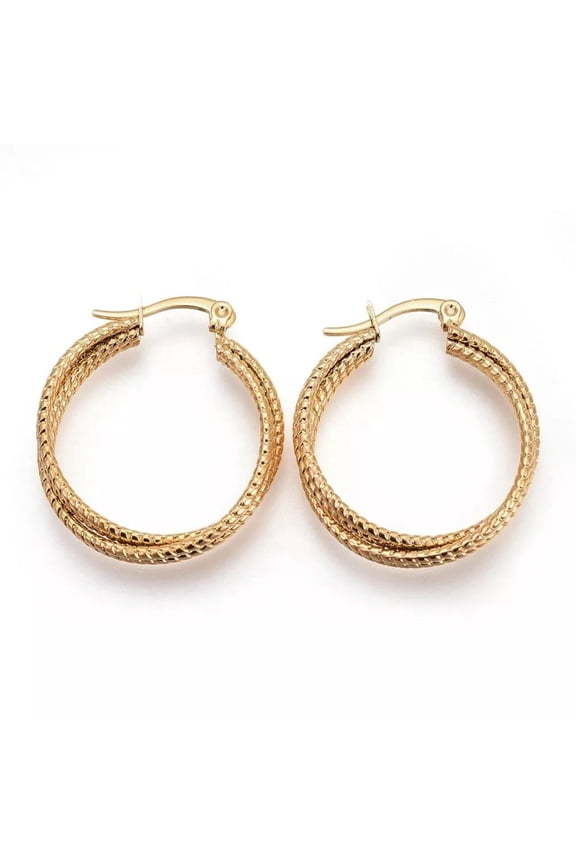 304 Stainless Steel Hoop Earrings Gold 31X26.5X6.5Mm 1Mm P164