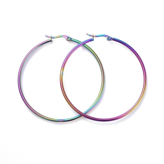 304 Stainless Steel Hoop Earrings Ring Multicolor 55X2Mm Pin 0.6X1Mm P334