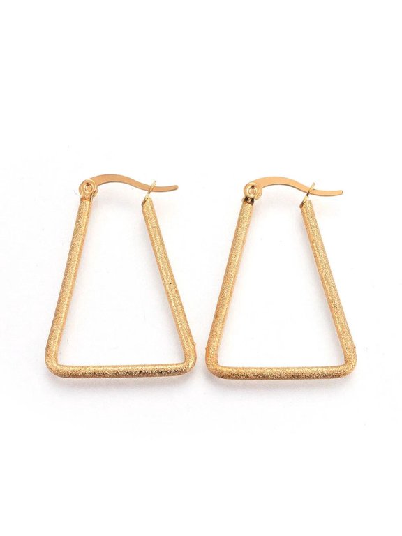 304 Stainless Steel Square Hinged Hoop Earrings Textured Gold 33x23.5x2mm Glittery P146