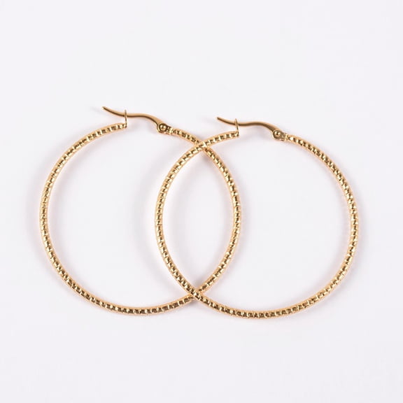 304 Stainless Steel Hoop Earrings Twisted Ring Shape Golden 12 Gauge 47x46x2mm Pin: 1mm