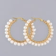 thumbnail image 1 of 304 Stainless Steel Hoop Earrings with Natural Cultured Freshwater Pearl Copper Wire Golden 44x6mm Pin: 0.6x1mm, 1 of 2