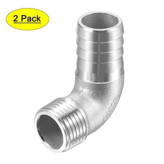 304 Stainless Steel Hose Barb Fitting Elbow, 20mm Barbed x G1/2 Male Pipe Connector for Water Air Home Brew, Pack of 2