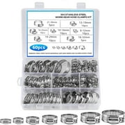 304 Stainless Steel Hose Clamps Assortment Kit - 60Pcs 1/4-2 inch / 8-38mm Adjustable Worm Gear Clamps for Plumbing, Automotive, Washing Machine, and Mechanical Use